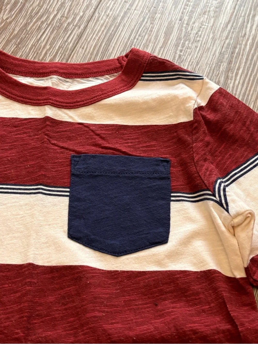 Carter's Long-Sleeve Striped Tee in Cream, Burgundy & Navy Pocket